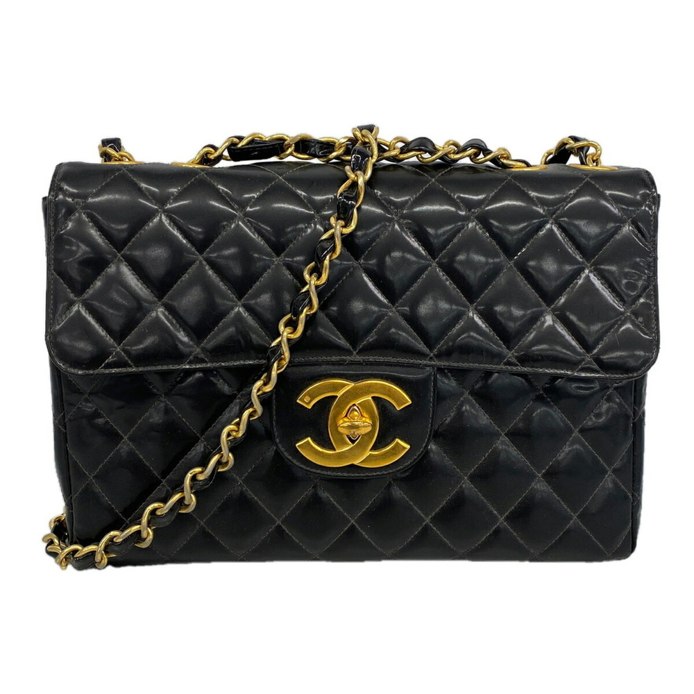 Chanel Shoulder Bag, Large Matelassé, Double Chain, Patent Leather, Black, Wo...
